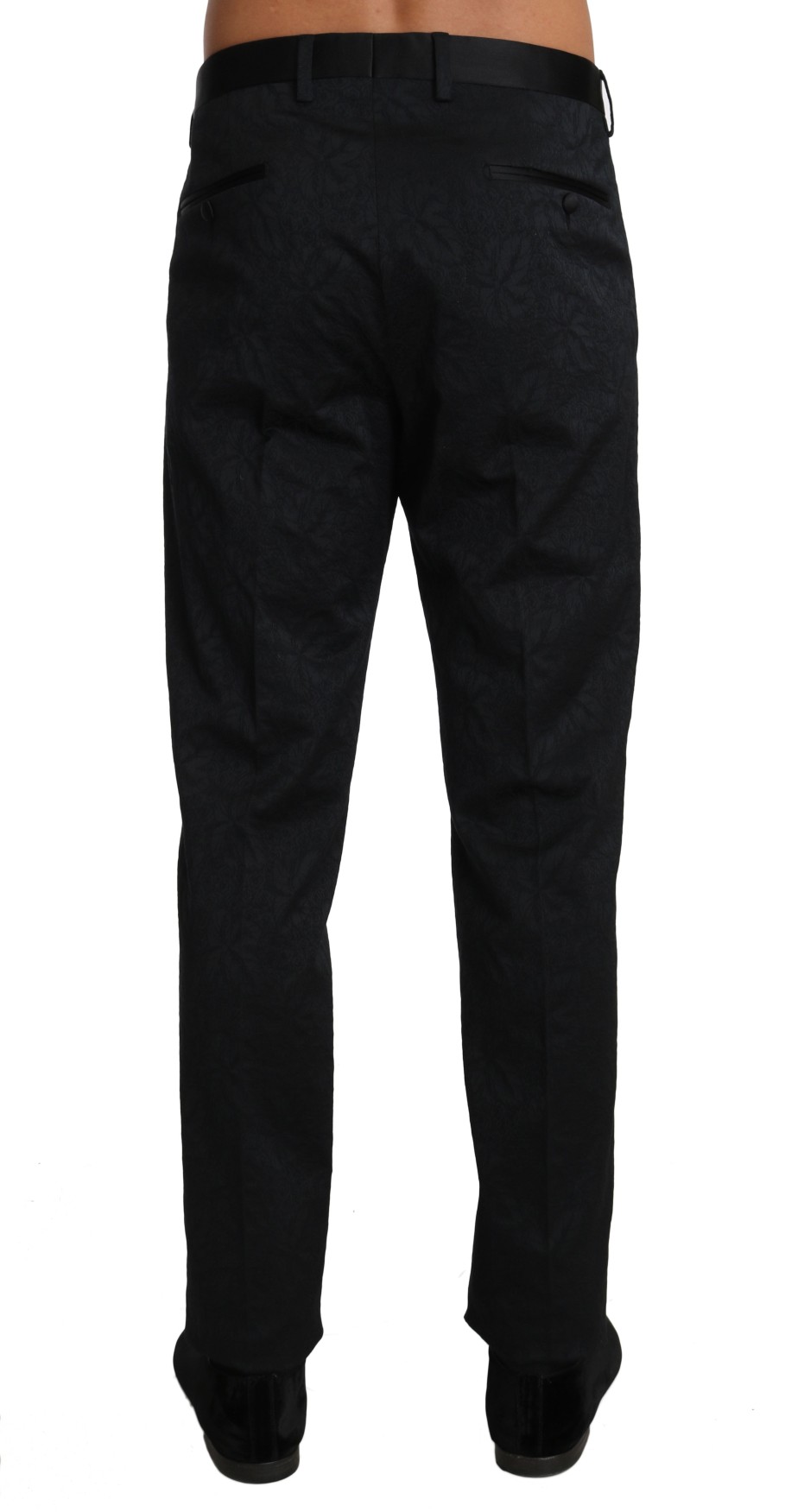 Men Dolce & Gabbana Men'S Jeans & Pants | Dolce & Gabbana Black Cotton Brocade Formal Trousers Pants