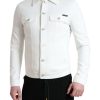 Men Dolce & Gabbana Men'S Jackets | Dolce & Gabbana White Cotton Stretch Collared Denim Jacket