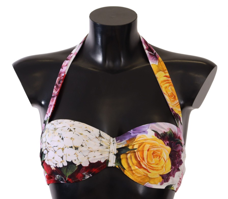 Women Dolce & Gabbana Women'S Swimwear | Dolce & Gabbana Multicolor Floral Swimsuit Bikini Top Swimwear