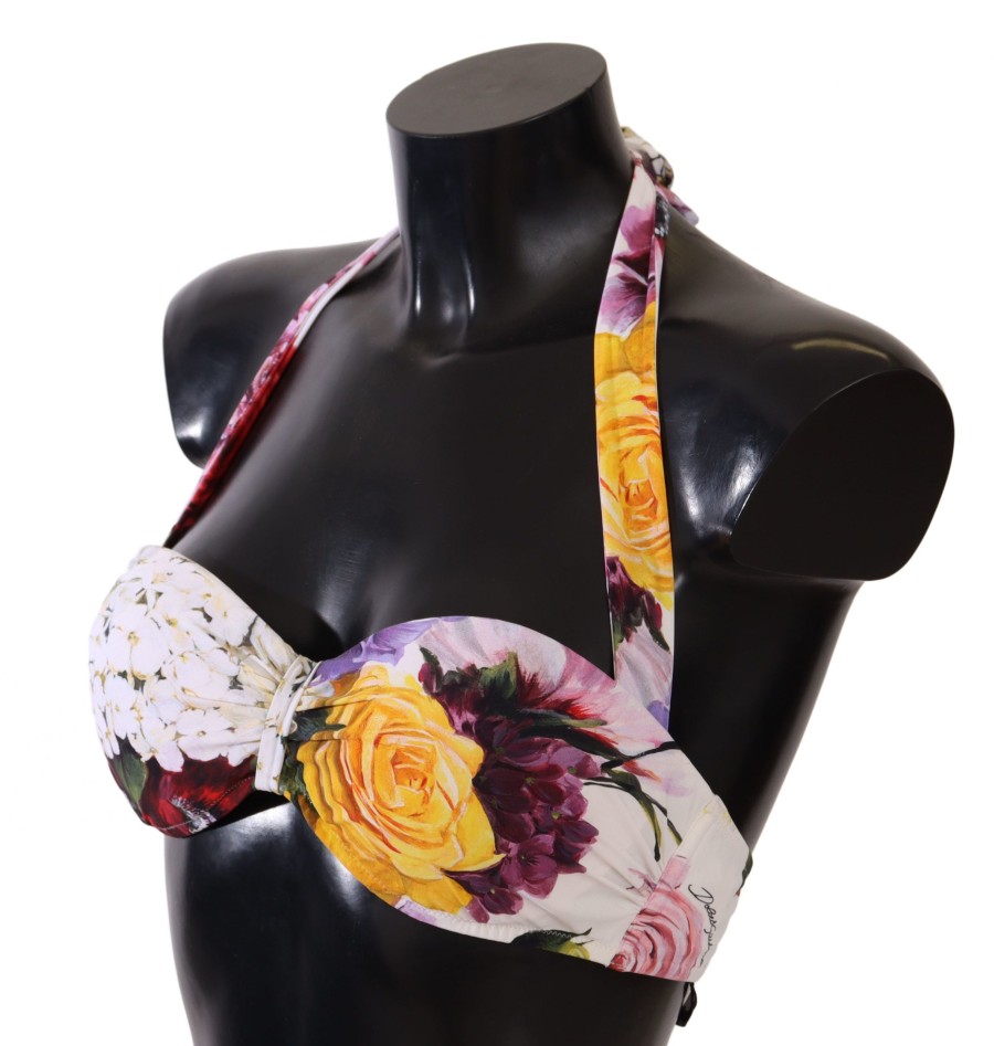 Women Dolce & Gabbana Women'S Swimwear | Dolce & Gabbana Multicolor Floral Swimsuit Bikini Top Swimwear