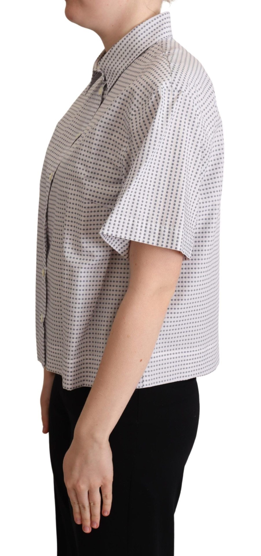 Women Dolce & Gabbana Women'S Shirts | Dolce & Gabbana White Polka Dots Collared Blouse Shirt