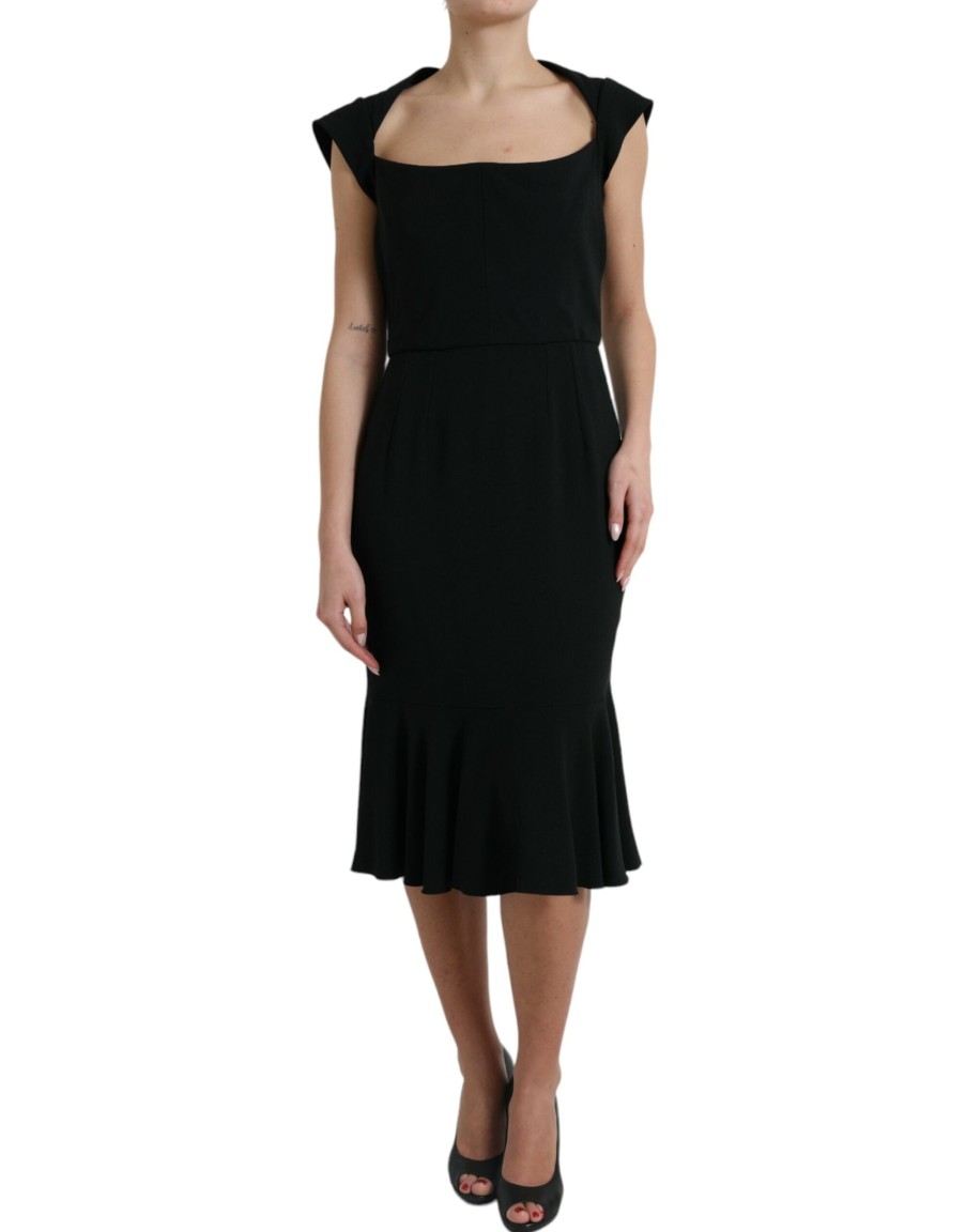 Women Dolce & Gabbana Women'S Dresses | Dolce & Gabbana Black Cady Viscose Sleeveless Dress