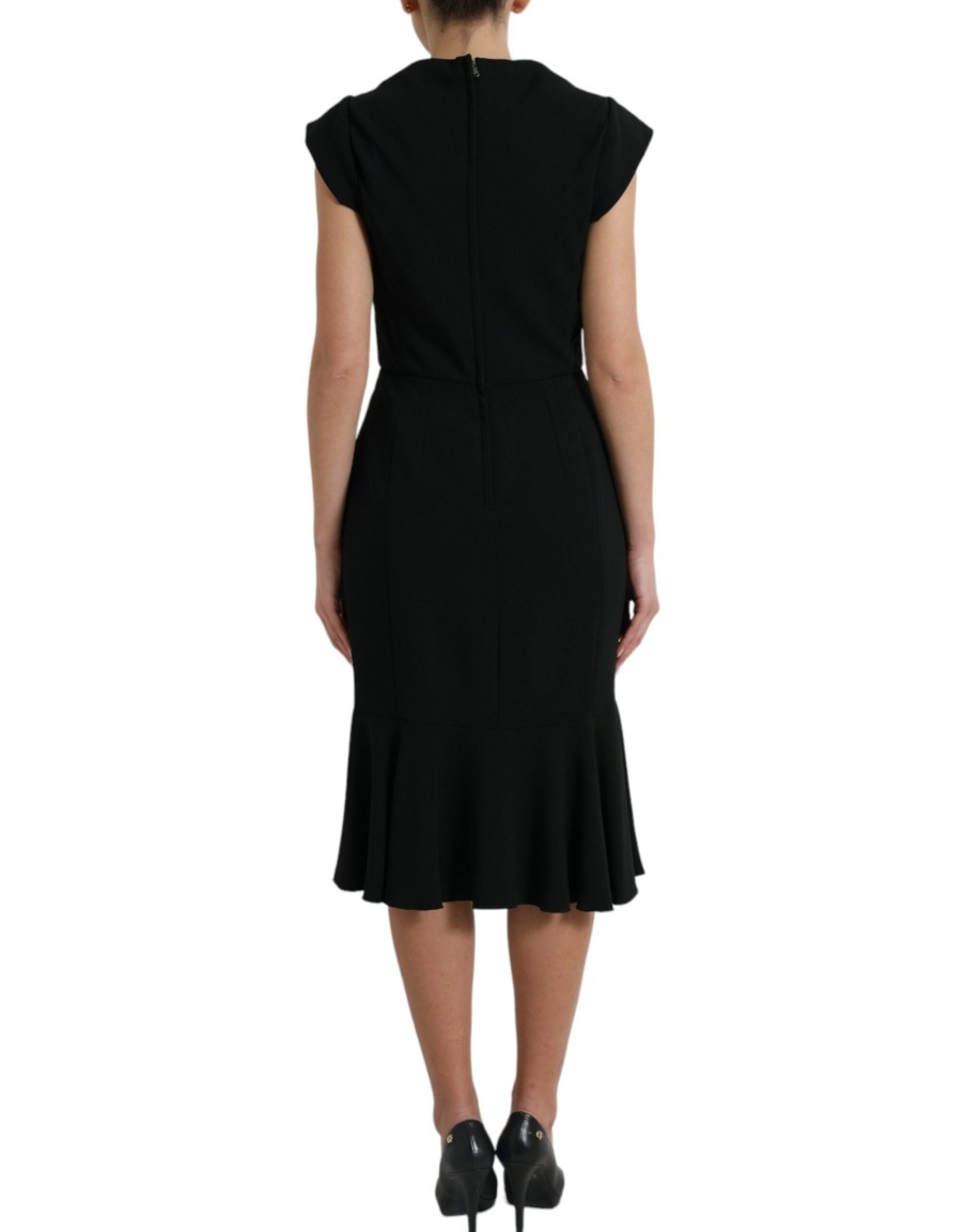 Women Dolce & Gabbana Women'S Dresses | Dolce & Gabbana Black Cady Viscose Sleeveless Dress