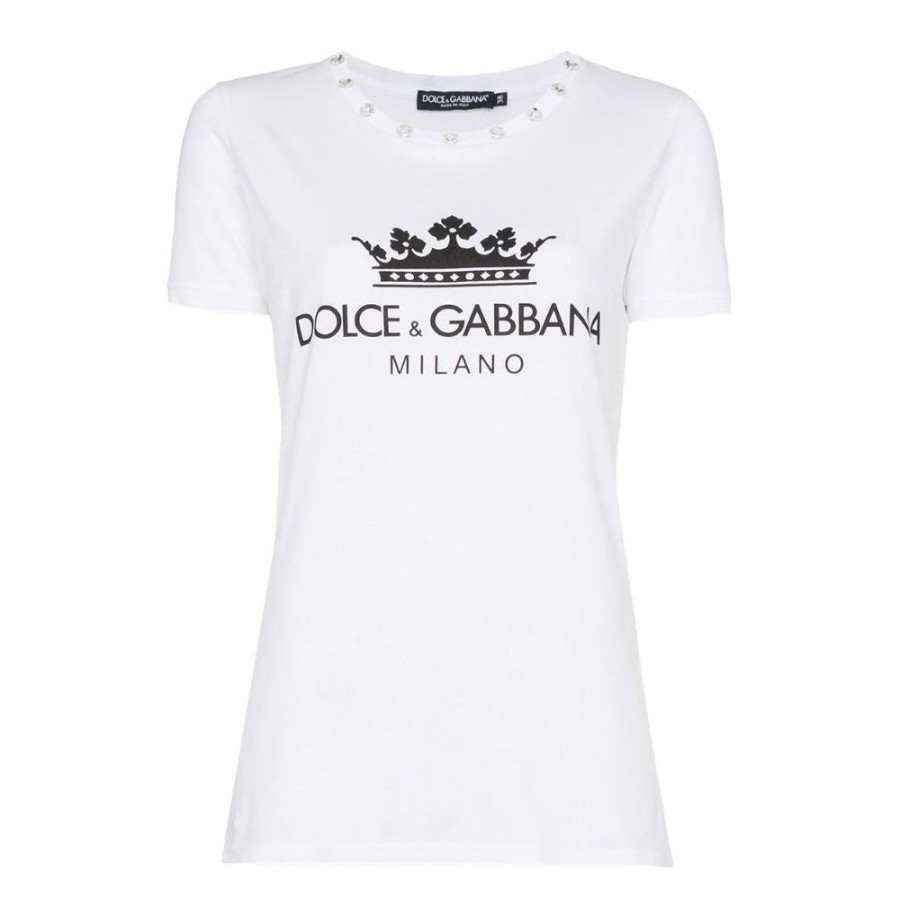 Women Dolce & Gabbana Women'S Tops & T-Shirts | Dolce & Gabbana Elegant White Cotton Tee - Italian Design