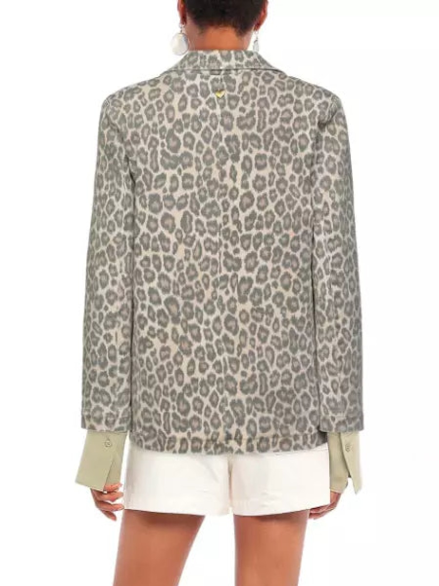 Women Twinset Women'S Suits & Blazers | Twinset Chic Leopard Print One-Button Jacket