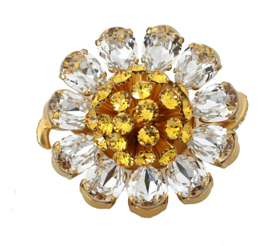 Women Dolce & Gabbana Women'S Rings | Dolce & Gabbana Gold Brass Yellow Crystal Flower Ring