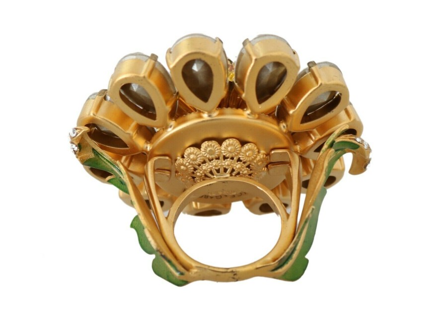 Women Dolce & Gabbana Women'S Rings | Dolce & Gabbana Gold Brass Yellow Crystal Flower Ring