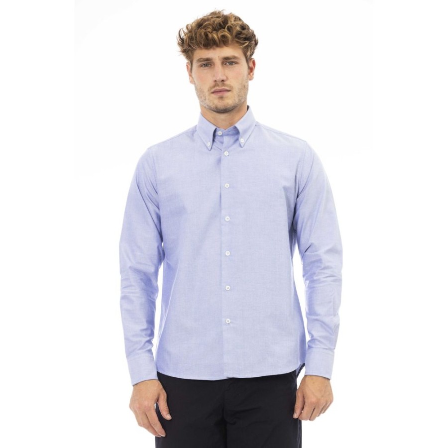 Men Baldinini Trend Men'S Shirts | Baldinini Trend Baldinini Trend Exquisite Blue Shirt