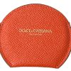 Women Dolce & Gabbana Women'S Others Accessories | Dolce & Gabbana Orange Calfskin Leather Round Logo Hand Mirror Holder