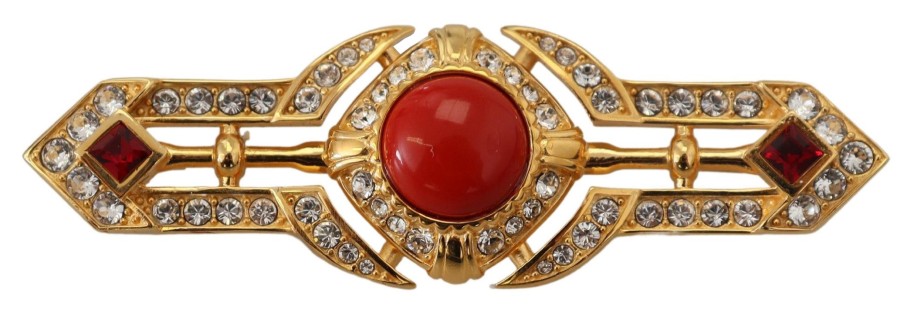 Women Dolce & Gabbana Women'S Brooches | Dolce & Gabbana Gold Tone Brass Crystal Embellished Pin Brooch