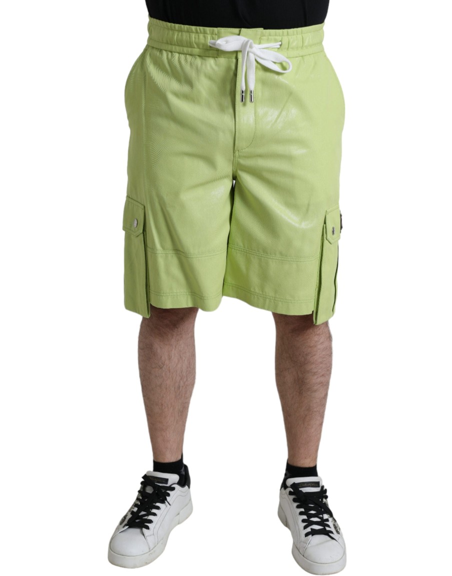 Men Dolce & Gabbana Men'S Shorts | Dolce & Gabbana Light Green Cotton Men Cargo Bermuda Shorts