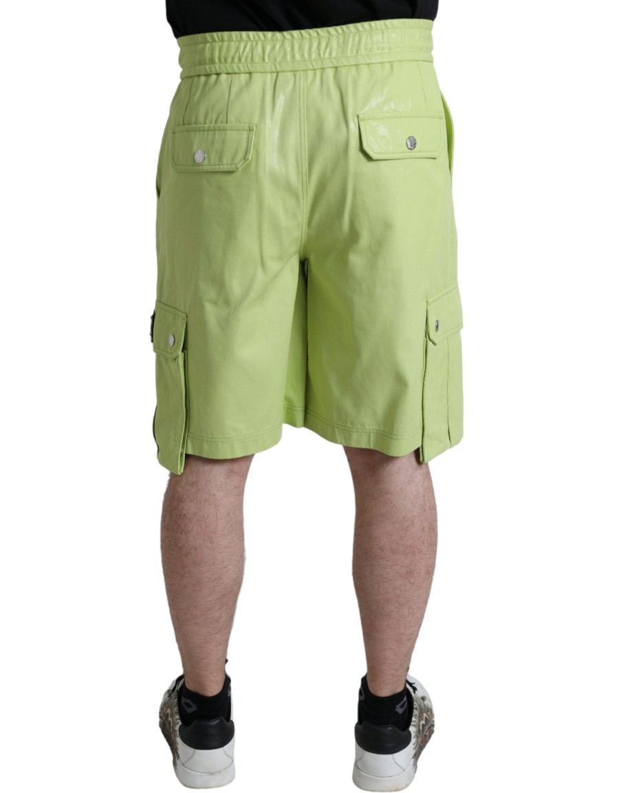 Men Dolce & Gabbana Men'S Shorts | Dolce & Gabbana Light Green Cotton Men Cargo Bermuda Shorts