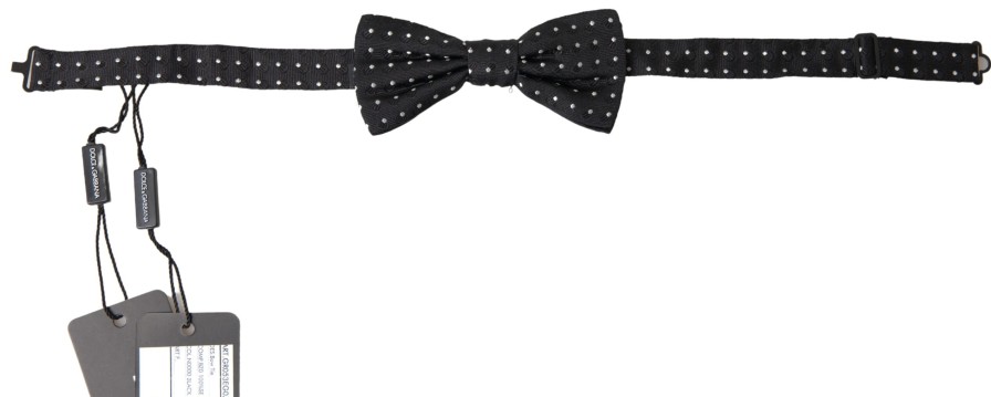 Men Dolce & Gabbana Men'S Ties & Bowties | Dolce & Gabbana Black Polka Dot Silk Adjustable Men Neck Papillon Bow