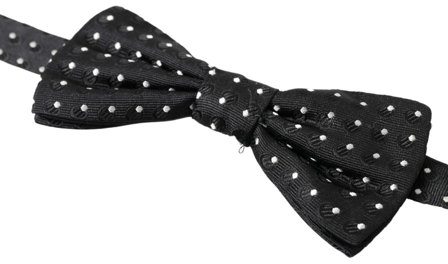 Men Dolce & Gabbana Men'S Ties & Bowties | Dolce & Gabbana Black Polka Dot Silk Adjustable Men Neck Papillon Bow