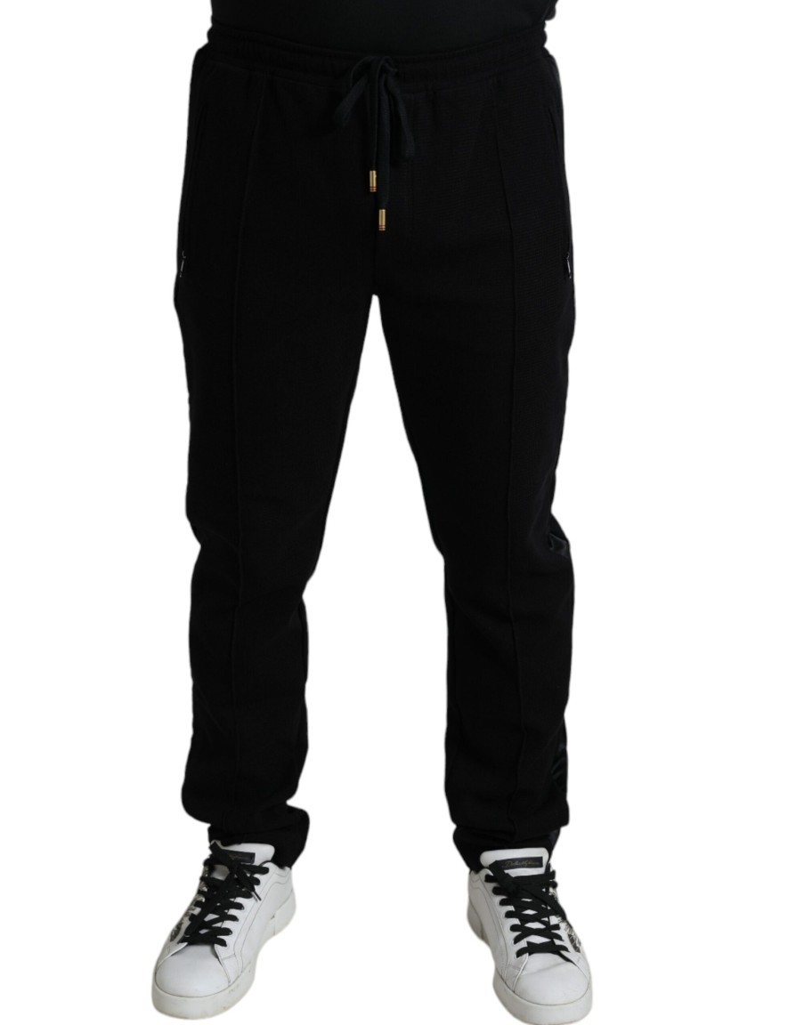 Men Dolce & Gabbana Men'S Jeans & Pants | Dolce & Gabbana Black Cotton Skinny Jogger Sweatpants Pants