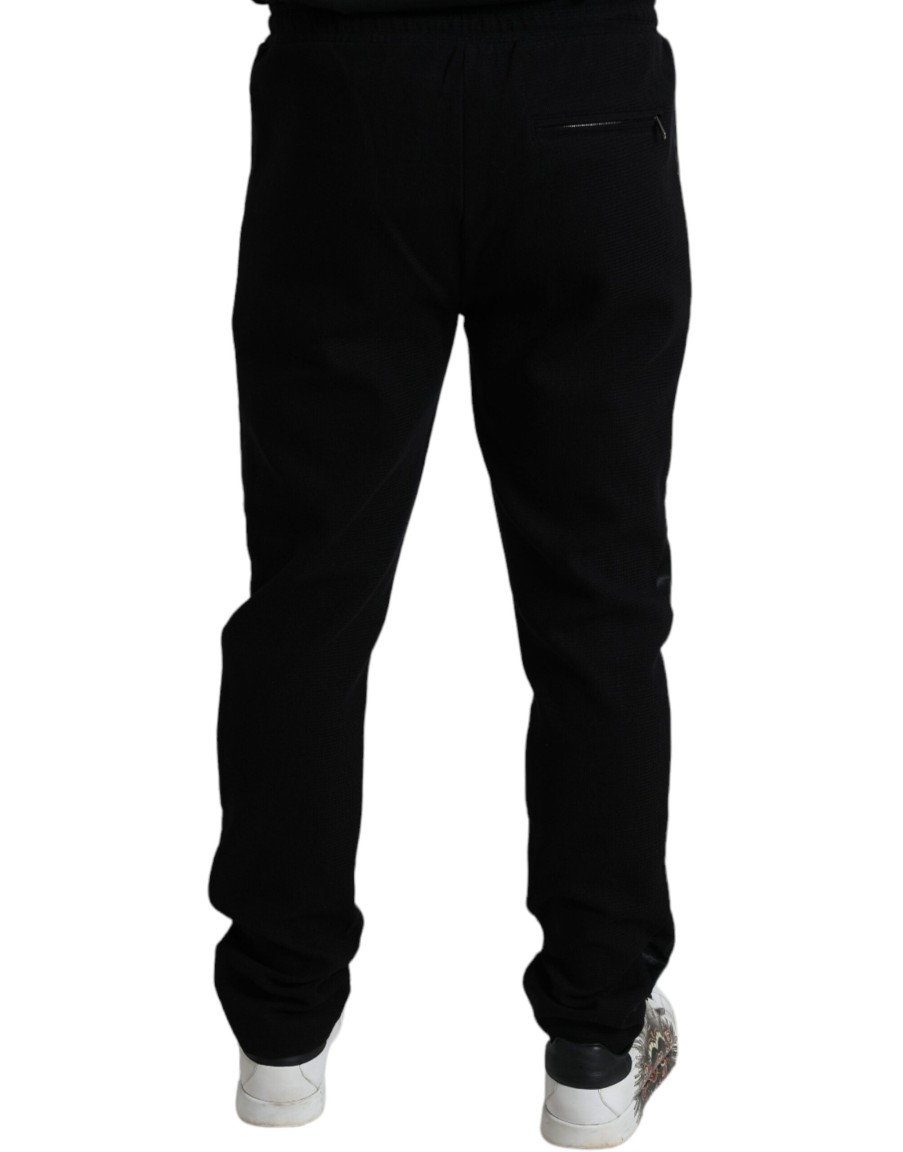 Men Dolce & Gabbana Men'S Jeans & Pants | Dolce & Gabbana Black Cotton Skinny Jogger Sweatpants Pants