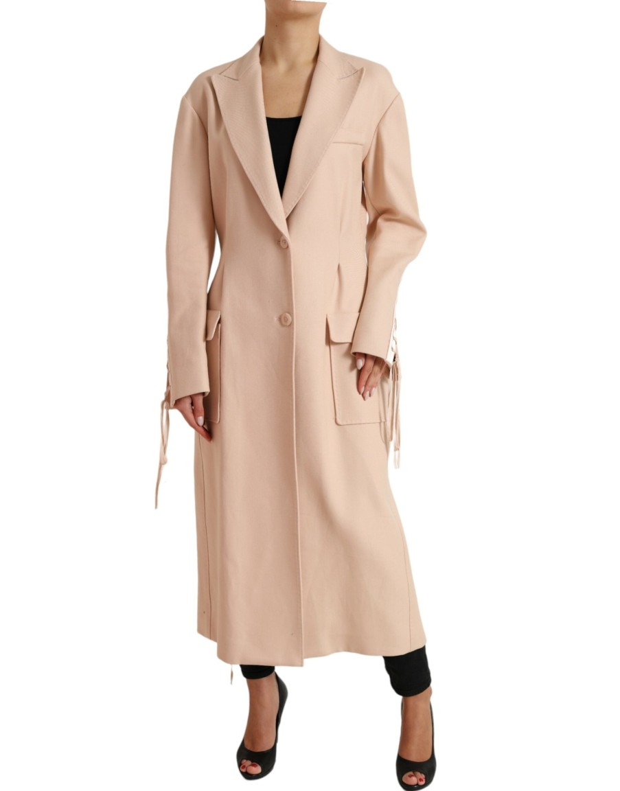 Women Dolce & Gabbana Women'S Jackets & Coats | Dolce & Gabbana Beige Single-Breasted Trench Coat Jacket