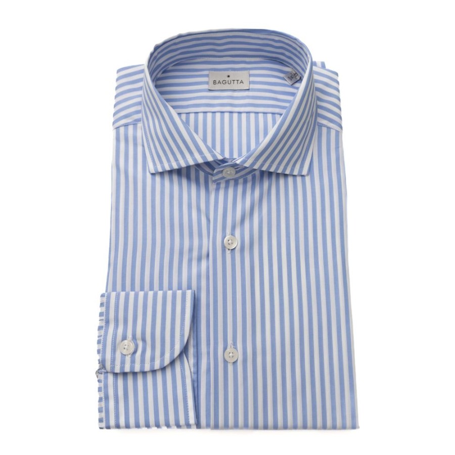 Men Bagutta Men'S Shirts | Bagutta Elegant Light Blue Medium Fit French Collar Shirt