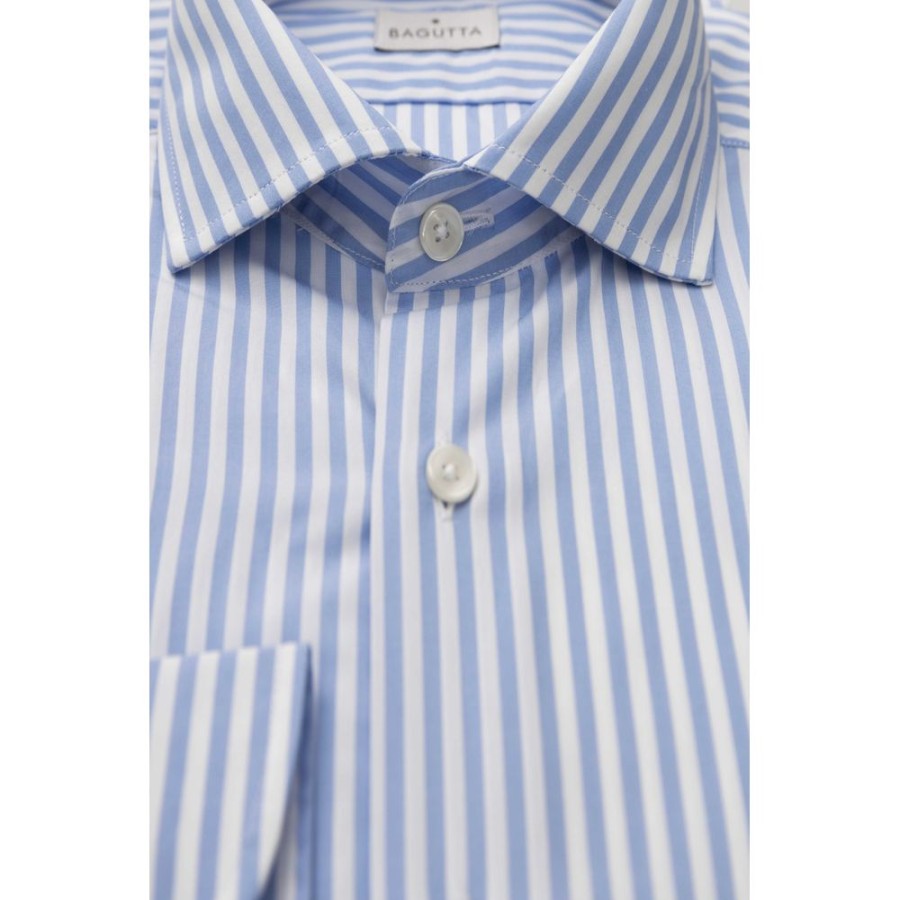 Men Bagutta Men'S Shirts | Bagutta Elegant Light Blue Medium Fit French Collar Shirt