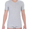 Men Bikkembergs Men'S T-Shirts | Bikkembergs Sleek V-Neck Gray Cotton Blend Tee