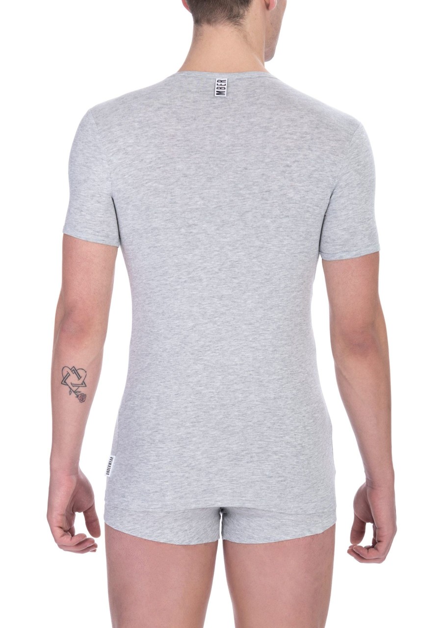 Men Bikkembergs Men'S T-Shirts | Bikkembergs Sleek V-Neck Gray Cotton Blend Tee