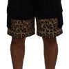 Men Dolce & Gabbana Men'S Shorts | Dolce & Gabbana Black Brown Leopard Dgprint Men Casual Shorts