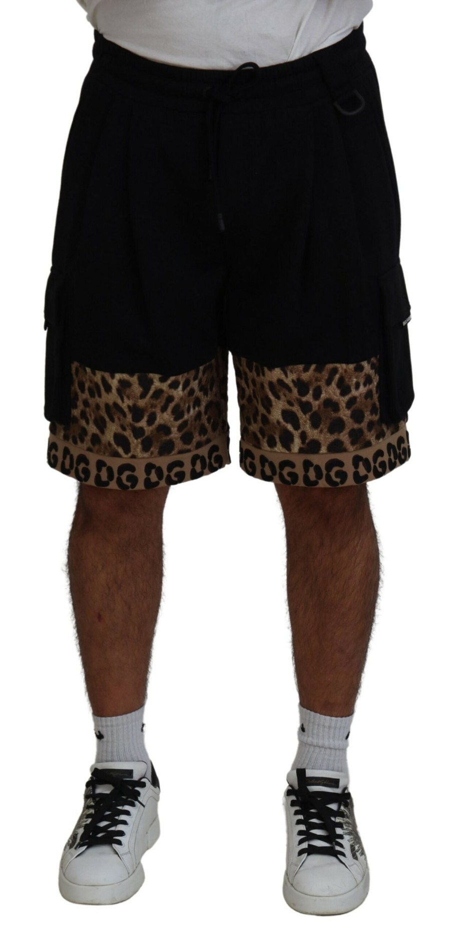 Men Dolce & Gabbana Men'S Shorts | Dolce & Gabbana Black Brown Leopard Dgprint Men Casual Shorts