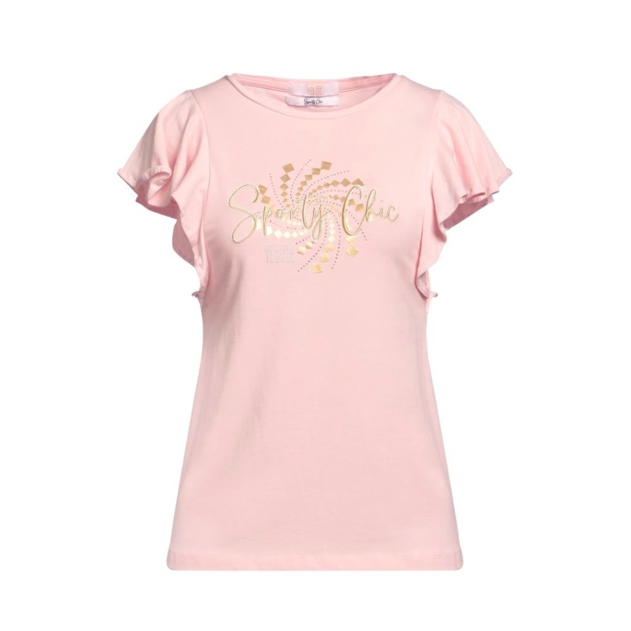 Women Yes Zee Women'S Tops & T-Shirts | Yes Zee Sporty Chic Embroidered T-Shirt With Gold Accents