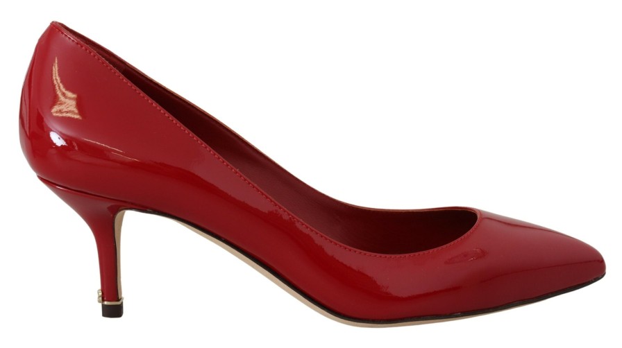 Women Dolce & Gabbana Women'S Pumps | Dolce & Gabbana Red Patent Leather Kitten Heels Pumps Shoes