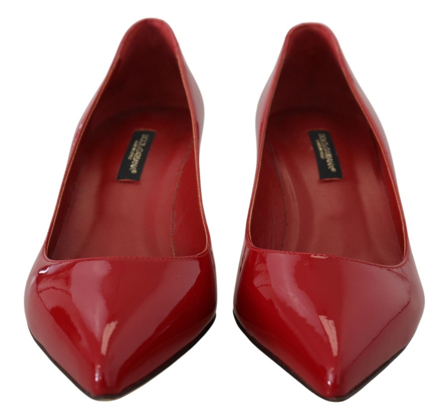 Women Dolce & Gabbana Women'S Pumps | Dolce & Gabbana Red Patent Leather Kitten Heels Pumps Shoes