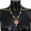 Women Dolce & Gabbana Women'S Necklaces | Dolce & Gabbana Gold Tone Floral Crystals Pink Embellished Necklace