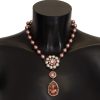 Women Dolce & Gabbana Women'S Necklaces | Dolce & Gabbana Gold Tone Brass Pink Beaded Pearls Crystal Pendant Nec