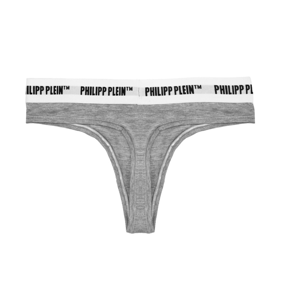 Women Philipp Plein Women'S Underwear | Philipp Plein Chic Gray Logo-Banded Women'S Thongs - 2 Pack