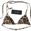 Women Dolce & Gabbana Women'S Swimwear | Dolce & Gabbana Brown Leopard Dg Metal Strap Beachwear Bikini Tops