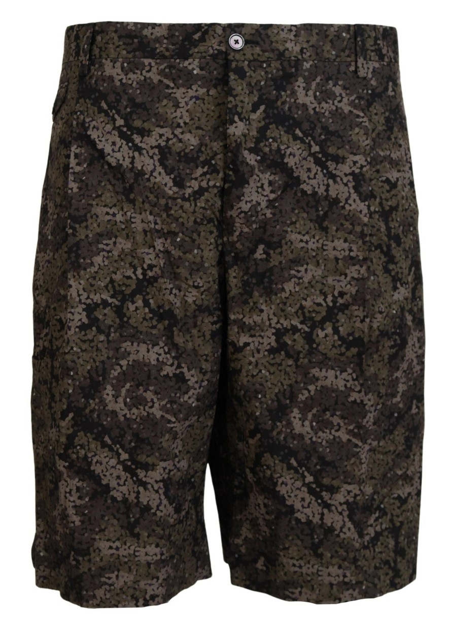 Men Dolce & Gabbana Men'S Shorts | Dolce & Gabbana Black Green Military Patterned Cargo Shorts