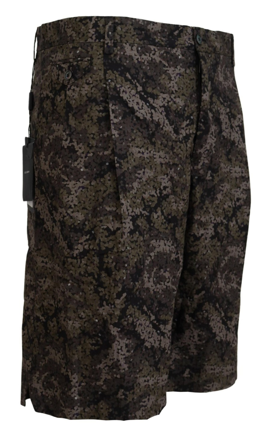 Men Dolce & Gabbana Men'S Shorts | Dolce & Gabbana Black Green Military Patterned Cargo Shorts