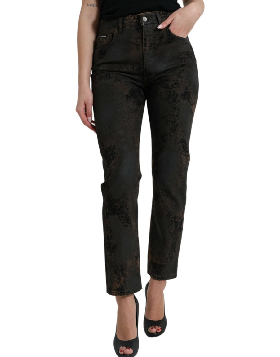 Women Dolce & Gabbana Women'S Pants & Jeans | Dolce & Gabbana Brown Boyfriend Mid Waist Cotton Denim Jeans