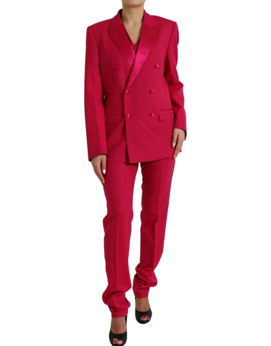 Women Dolce & Gabbana Women'S Suits & Blazers | Dolce & Gabbana Red Martini Wool Slim Fit 3 Piece Suit