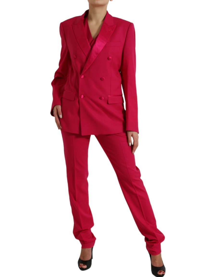 Women Dolce & Gabbana Women'S Suits & Blazers | Dolce & Gabbana Red Martini Wool Slim Fit 3 Piece Suit