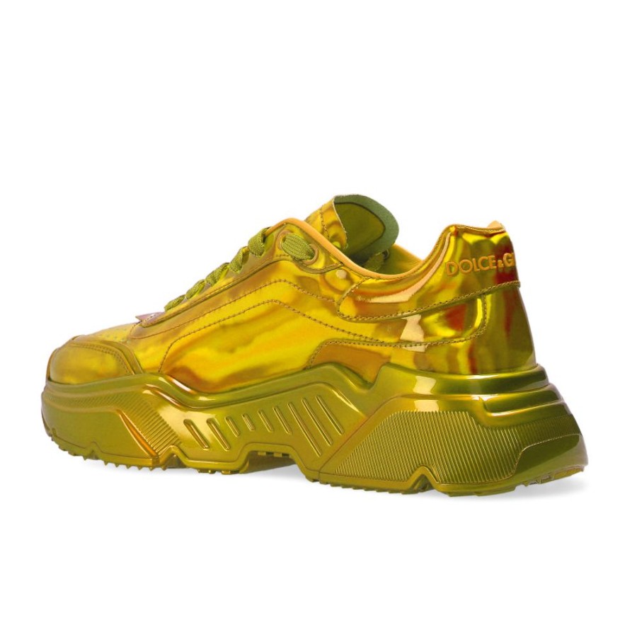 Women Dolce & Gabbana Women'S Sneakers | Dolce & Gabbana Fluorescent Yellow Calfskin High Sneakers