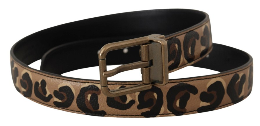 Women Dolce & Gabbana Women'S Belts | Dolce & Gabbana Brown Leather Leopard Print Bronze Metal Buckle Belt