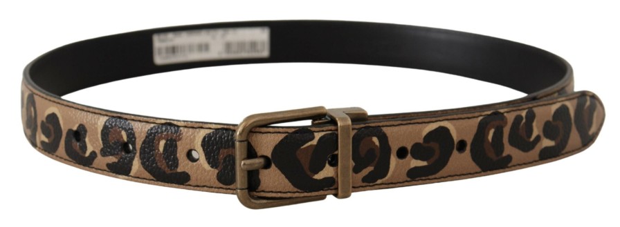 Women Dolce & Gabbana Women'S Belts | Dolce & Gabbana Brown Leather Leopard Print Bronze Metal Buckle Belt