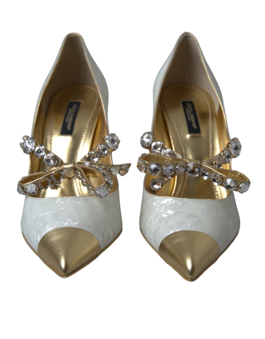 Women Dolce & Gabbana Women'S Pumps | Dolce & Gabbana White Mary Jane Crystal Pearl Pumps Shoes