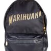 Men Palm Angels Men Backpacks | Palm Angels Sleek Black Nylon & Leather Backpack With Gold Accents