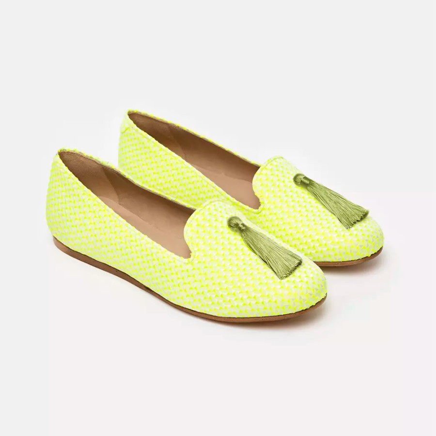 Women Charles Philip Women'S Flat Shoes | Charles Philip Radiant Yellow Silk Alba Loafers