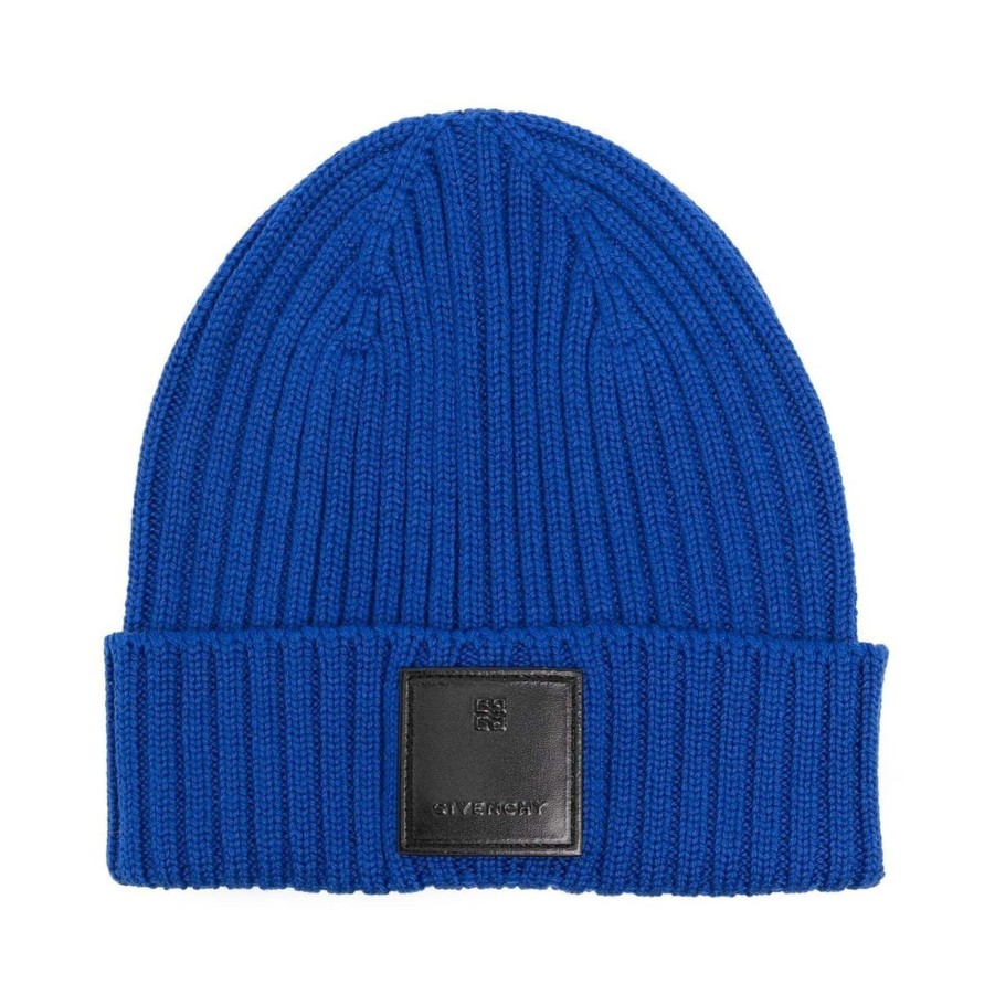 Men Givenchy Men'S Hats & Caps | Givenchy Blue Beanie Hat In Wool