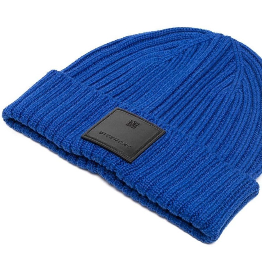 Men Givenchy Men'S Hats & Caps | Givenchy Blue Beanie Hat In Wool