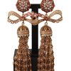 Women Dolce & Gabbana Women'S Earrings | Dolce & Gabbana Gold Dangling Crystals Long Clip-On Jewelry Earrings