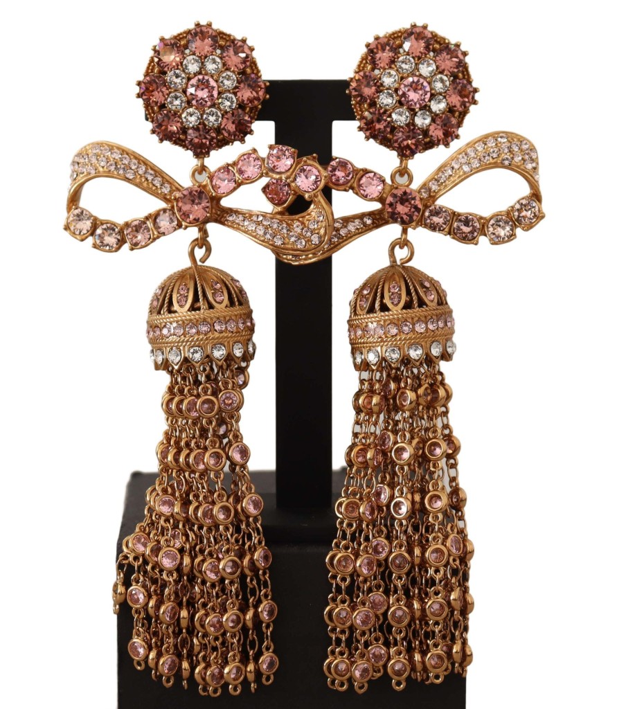 Women Dolce & Gabbana Women'S Earrings | Dolce & Gabbana Gold Dangling Crystals Long Clip-On Jewelry Earrings