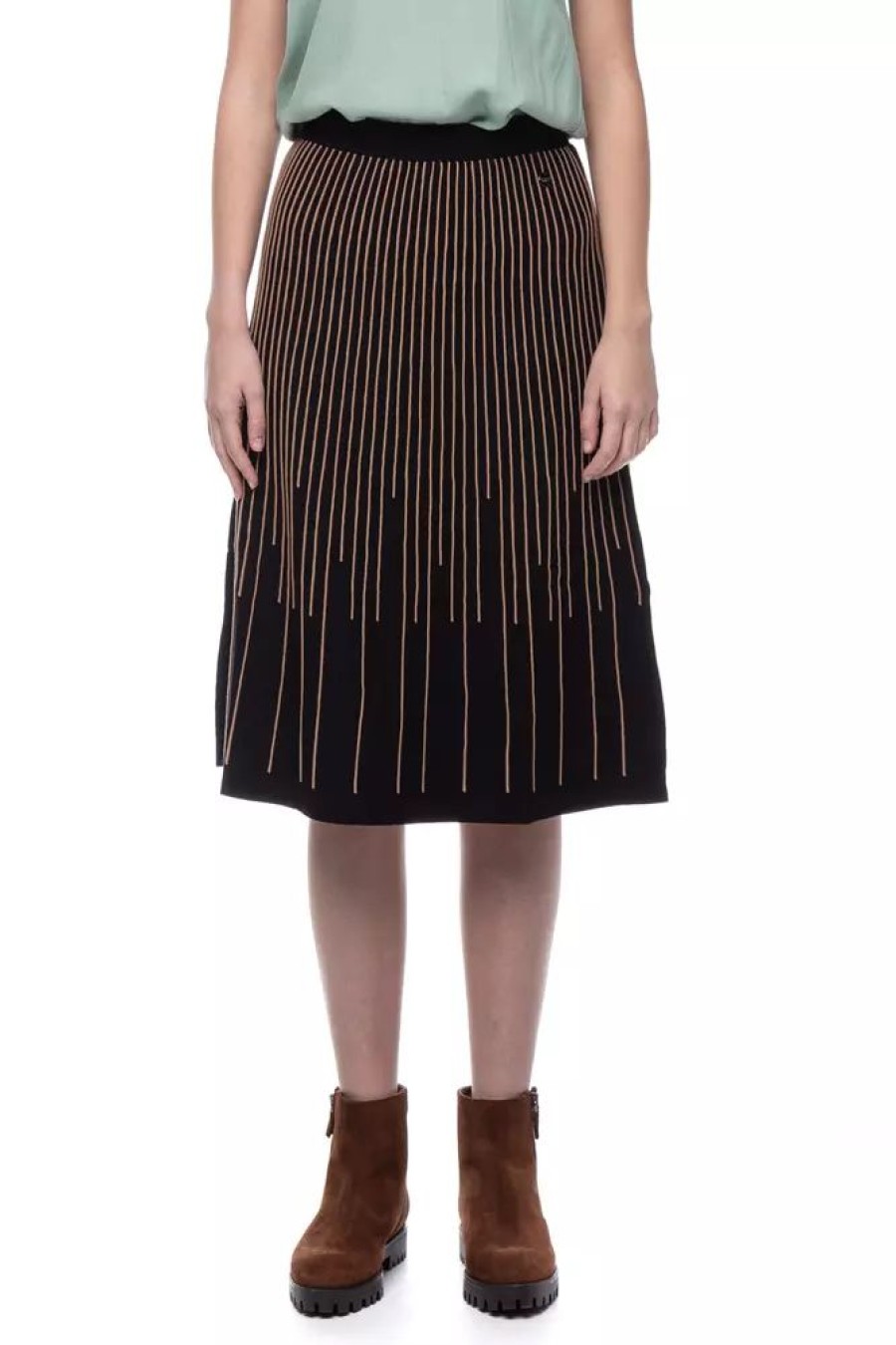 Women Twinset Women'S Skirts | Twinset Elegant Gold-Striped Midi Skirt